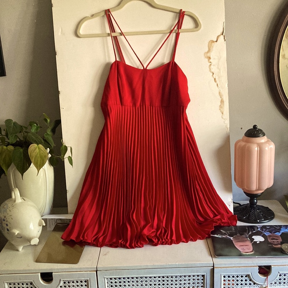 Red Chiffon Babydoll Mini Dress